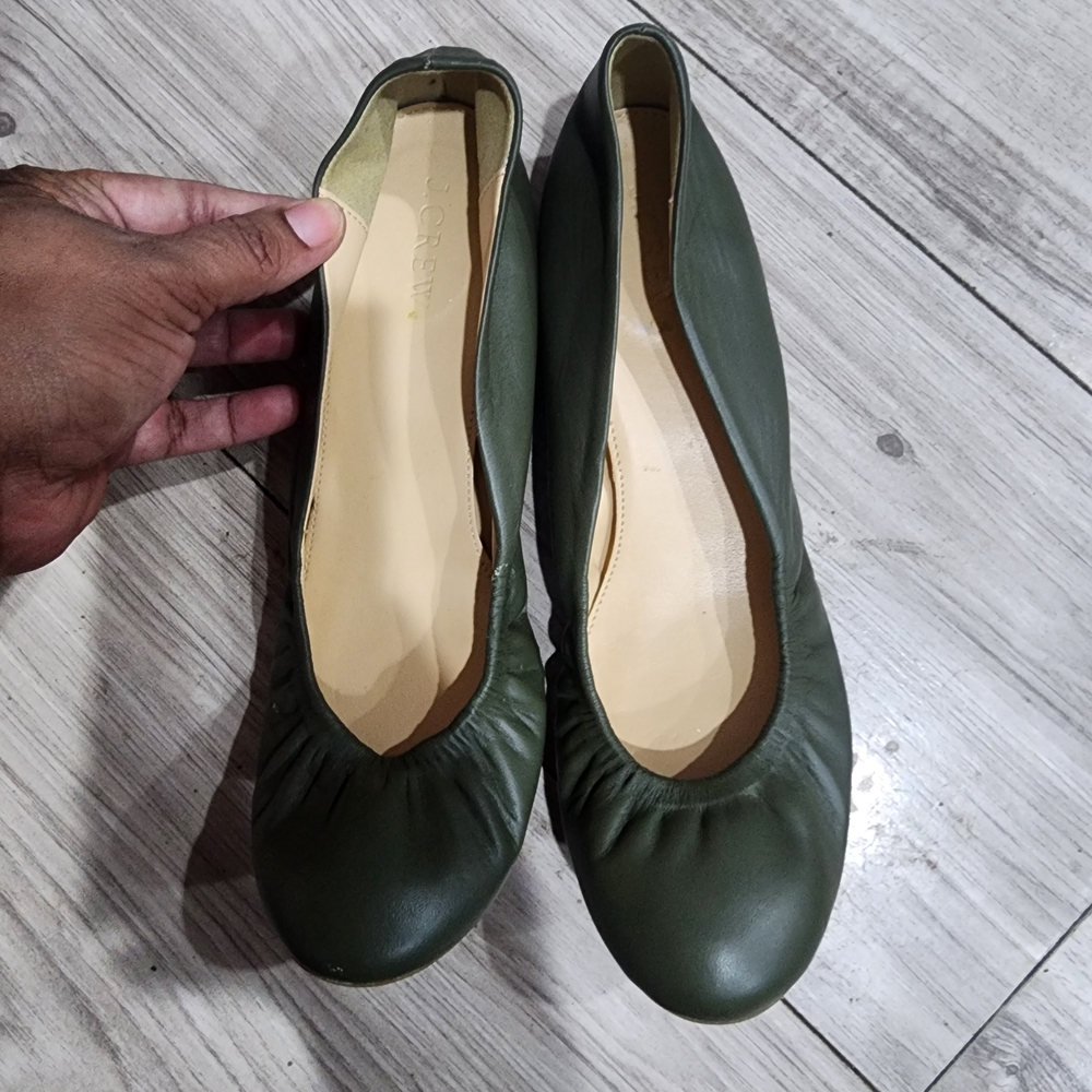 Green Leather Women's Flats